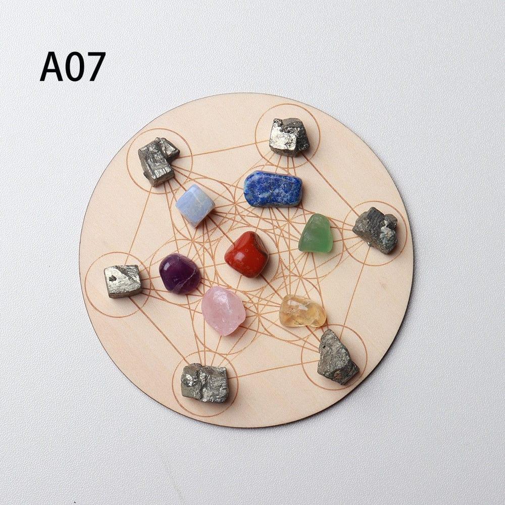 Shop 0 A07 7pcs/set Natural Crystal Mixed  seven Chakra Healing Stone + Seven Star Array Wood Plate Gravel Chips Chakra Home decor Gift Mademoiselle Home Decor