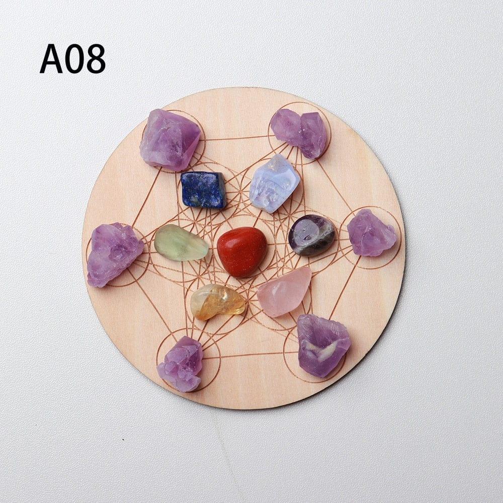 Shop 0 A08 7pcs/set Natural Crystal Mixed  seven Chakra Healing Stone + Seven Star Array Wood Plate Gravel Chips Chakra Home decor Gift Mademoiselle Home Decor