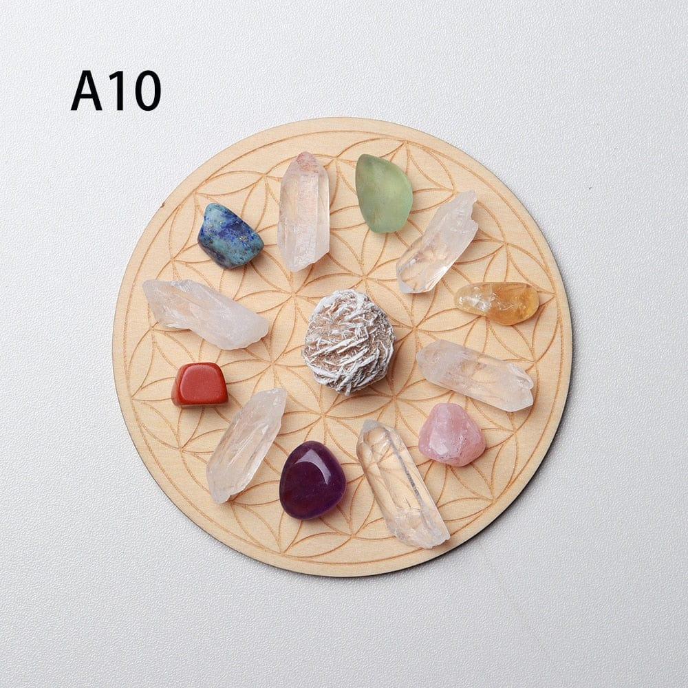 Shop 0 A10 7pcs/set Natural Crystal Mixed  seven Chakra Healing Stone + Seven Star Array Wood Plate Gravel Chips Chakra Home decor Gift Mademoiselle Home Decor