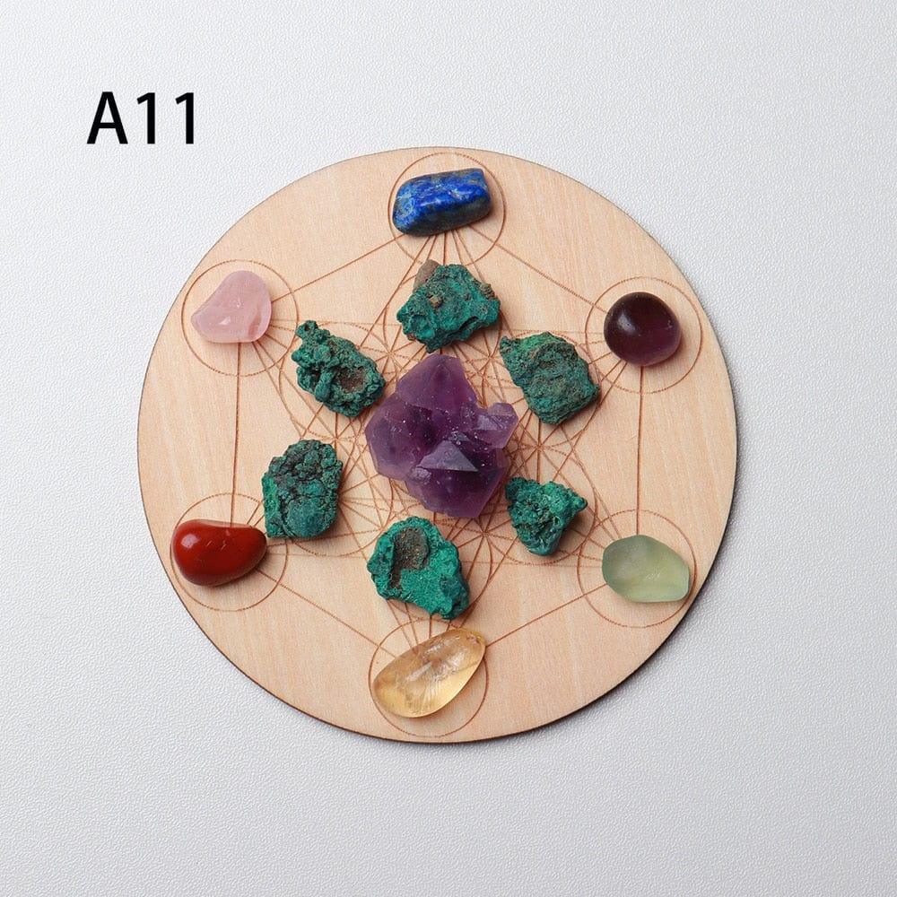 Shop 0 A11 7pcs/set Natural Crystal Mixed  seven Chakra Healing Stone + Seven Star Array Wood Plate Gravel Chips Chakra Home decor Gift Mademoiselle Home Decor