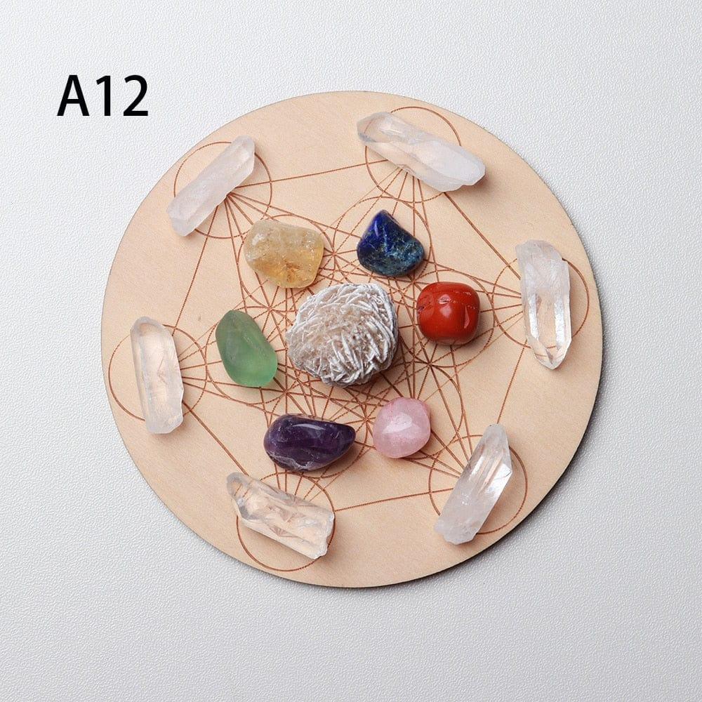 Shop 0 A12 7pcs/set Natural Crystal Mixed  seven Chakra Healing Stone + Seven Star Array Wood Plate Gravel Chips Chakra Home decor Gift Mademoiselle Home Decor