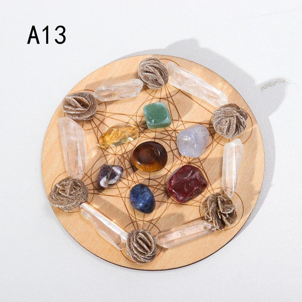 Shop 0 A13 7pcs/set Natural Crystal Mixed  seven Chakra Healing Stone + Seven Star Array Wood Plate Gravel Chips Chakra Home decor Gift Mademoiselle Home Decor