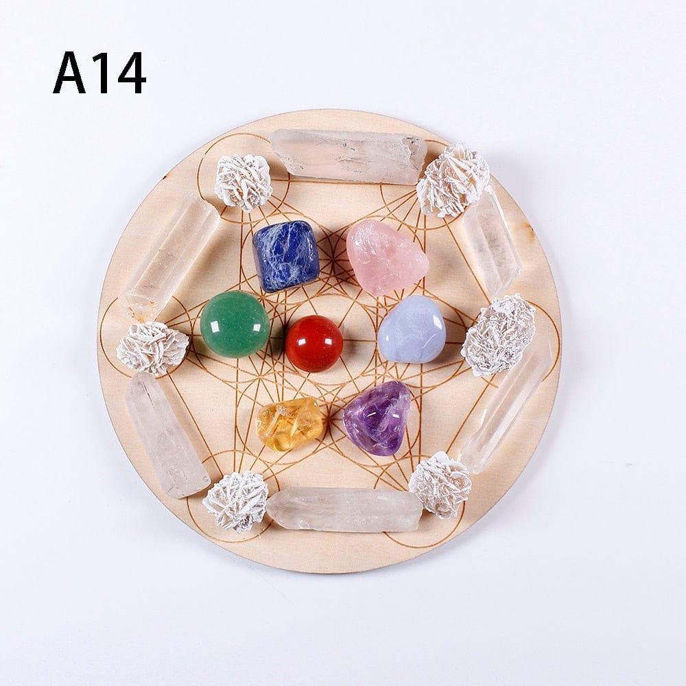 Shop 0 A14 7pcs/set Natural Crystal Mixed  seven Chakra Healing Stone + Seven Star Array Wood Plate Gravel Chips Chakra Home decor Gift Mademoiselle Home Decor