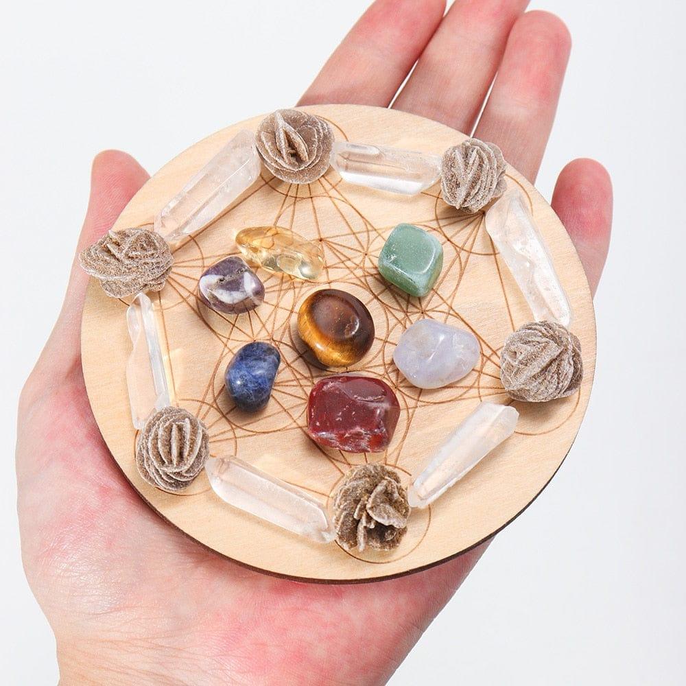 Shop 0 7pcs/set Natural Crystal Mixed  seven Chakra Healing Stone + Seven Star Array Wood Plate Gravel Chips Chakra Home decor Gift Mademoiselle Home Decor