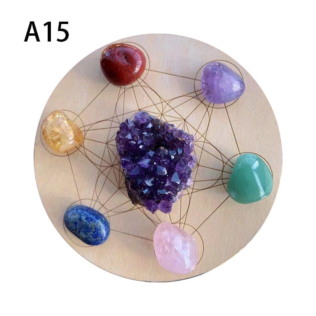 Shop 0 A15 7pcs/set Natural Crystal Mixed  seven Chakra Healing Stone + Seven Star Array Wood Plate Gravel Chips Chakra Home decor Gift Mademoiselle Home Decor