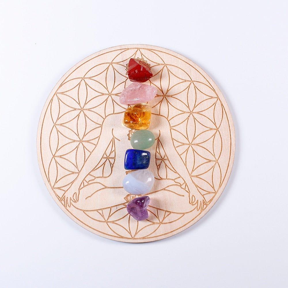 Shop 0 7pcs/set Natural Crystal Mixed  seven Chakra Healing Stone + Seven Star Array Wood Plate Gravel Chips Chakra Home decor Gift Mademoiselle Home Decor