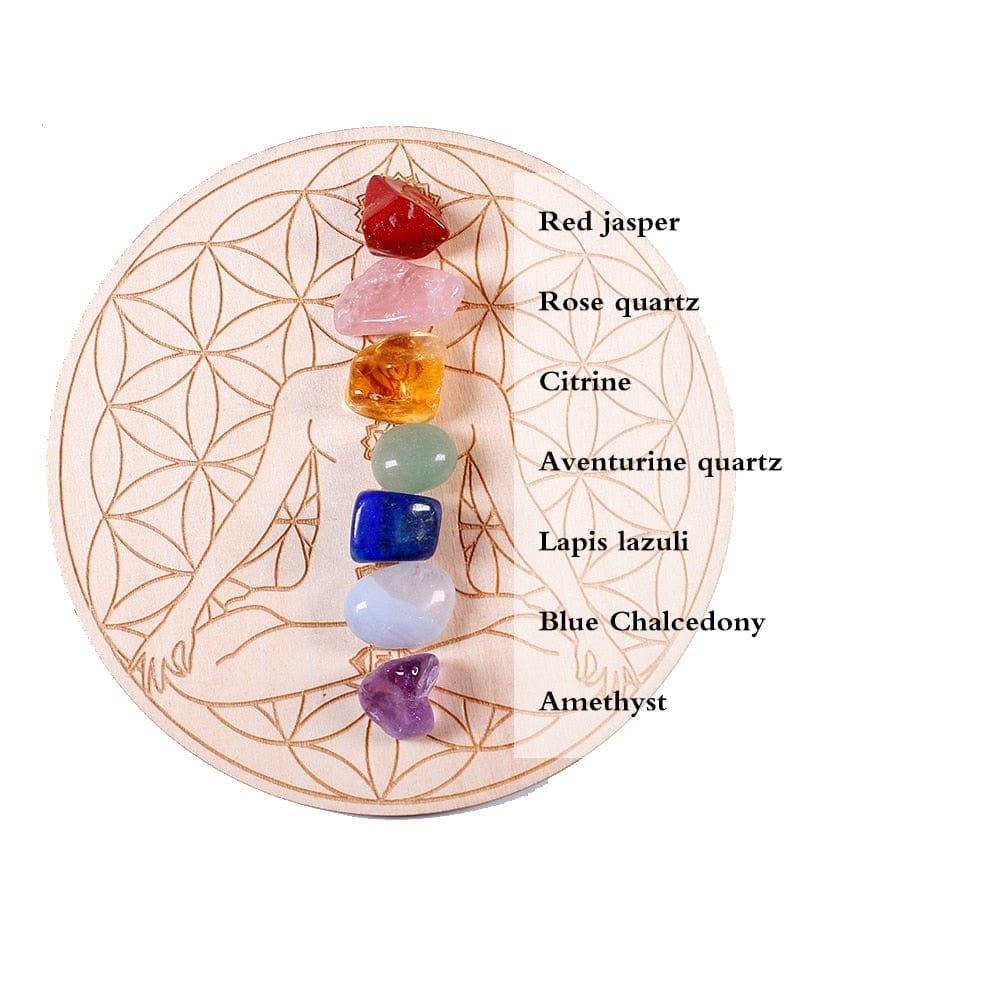 Shop 0 7pcs/set Natural Crystal Mixed  seven Chakra Healing Stone + Seven Star Array Wood Plate Gravel Chips Chakra Home decor Gift Mademoiselle Home Decor