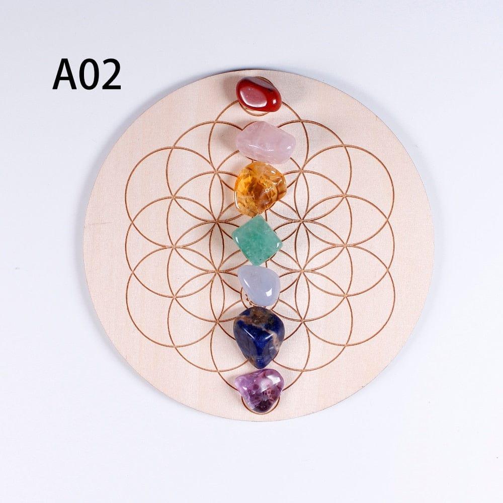 Shop 0 A02 7pcs/set Natural Crystal Mixed  seven Chakra Healing Stone + Seven Star Array Wood Plate Gravel Chips Chakra Home decor Gift Mademoiselle Home Decor