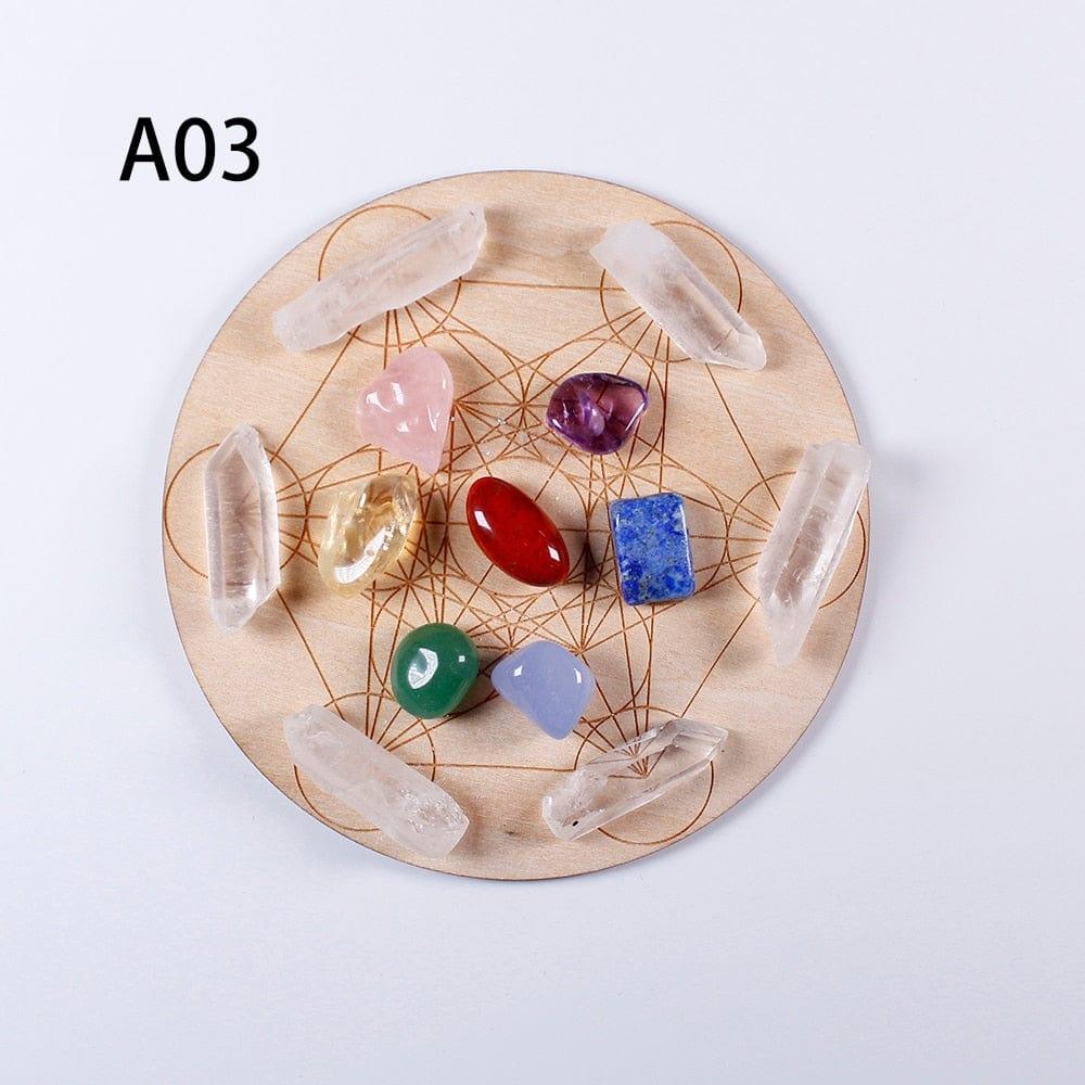 Shop 0 A03 7pcs/set Natural Crystal Mixed  seven Chakra Healing Stone + Seven Star Array Wood Plate Gravel Chips Chakra Home decor Gift Mademoiselle Home Decor