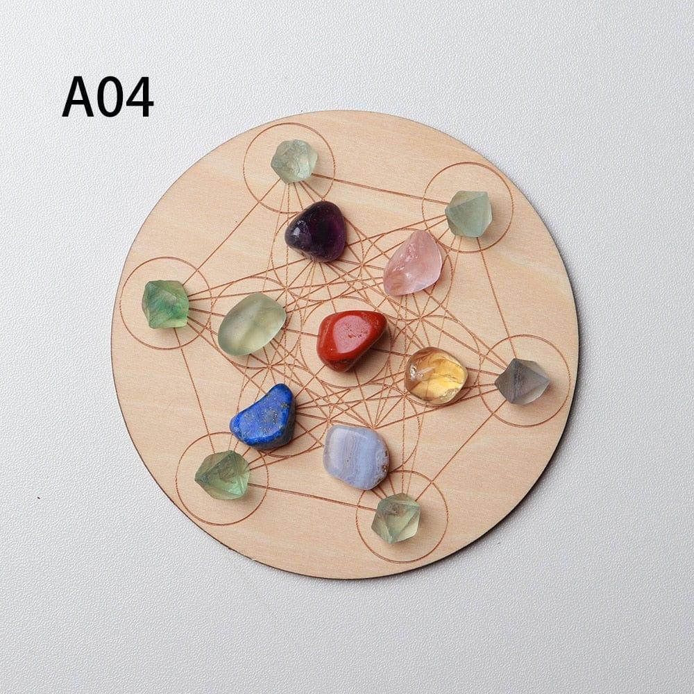 Shop 0 A04 7pcs/set Natural Crystal Mixed  seven Chakra Healing Stone + Seven Star Array Wood Plate Gravel Chips Chakra Home decor Gift Mademoiselle Home Decor