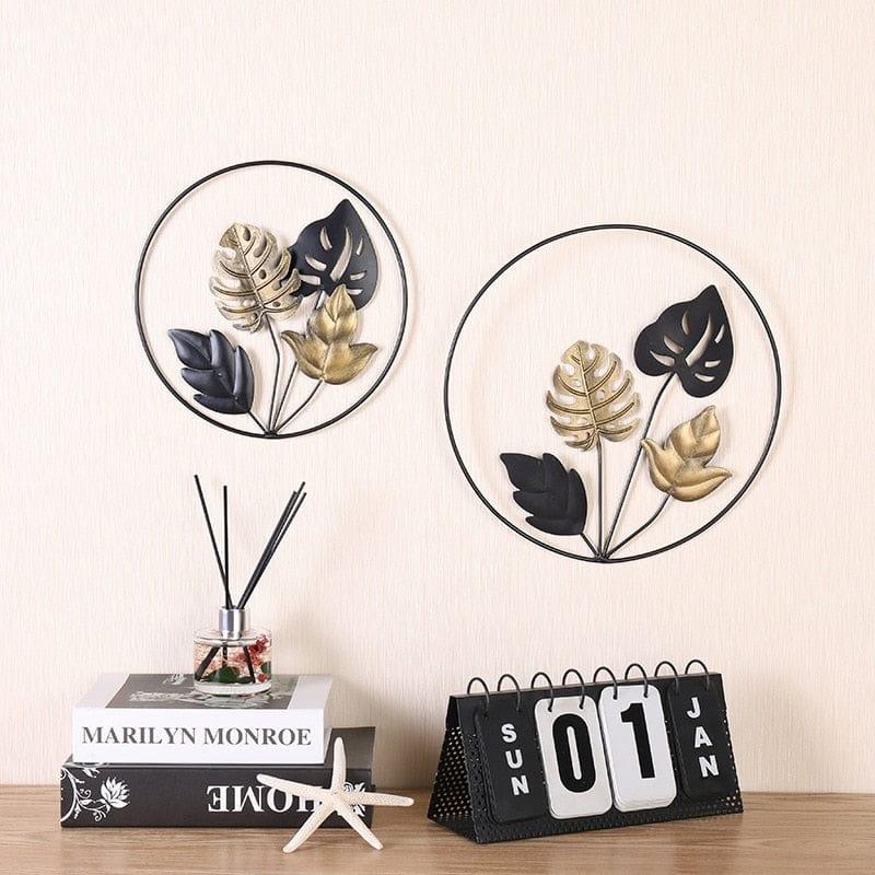 Shop 0 A set of 2pcs 2PCS Retro Leaf Round Pendant Wrought Iron Wall Decoration Creative Living Room Sofa Background Wall Decoration Metal Crafts New Mademoiselle Home Decor