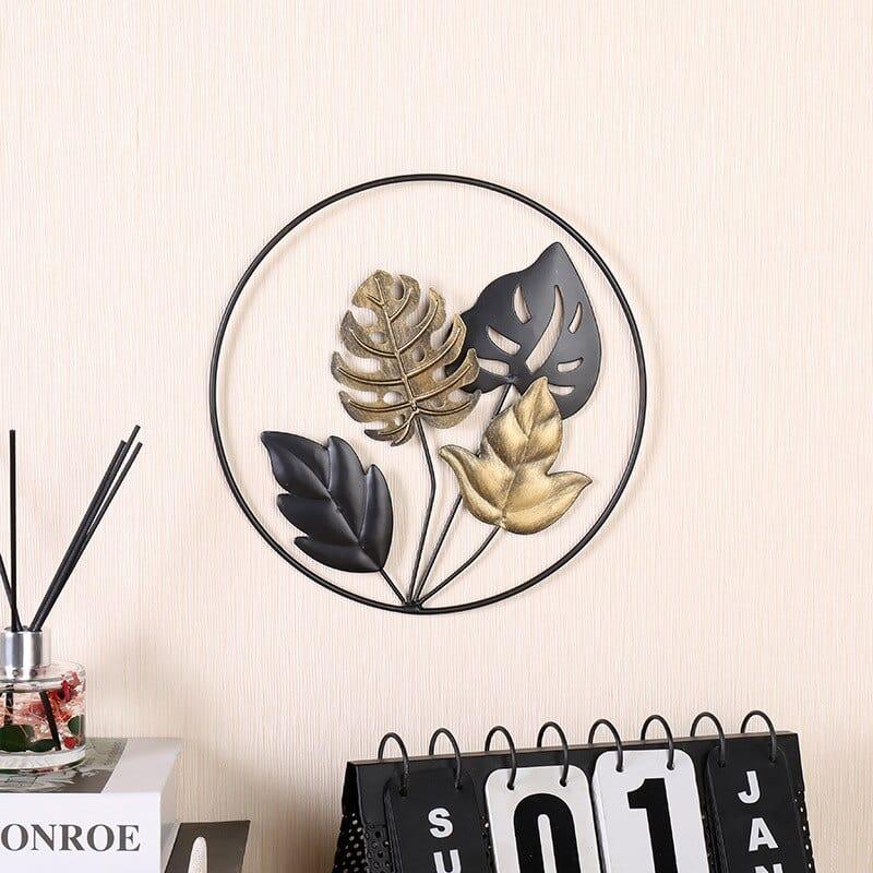Shop 0 2pcs small size 2PCS Retro Leaf Round Pendant Wrought Iron Wall Decoration Creative Living Room Sofa Background Wall Decoration Metal Crafts New Mademoiselle Home Decor