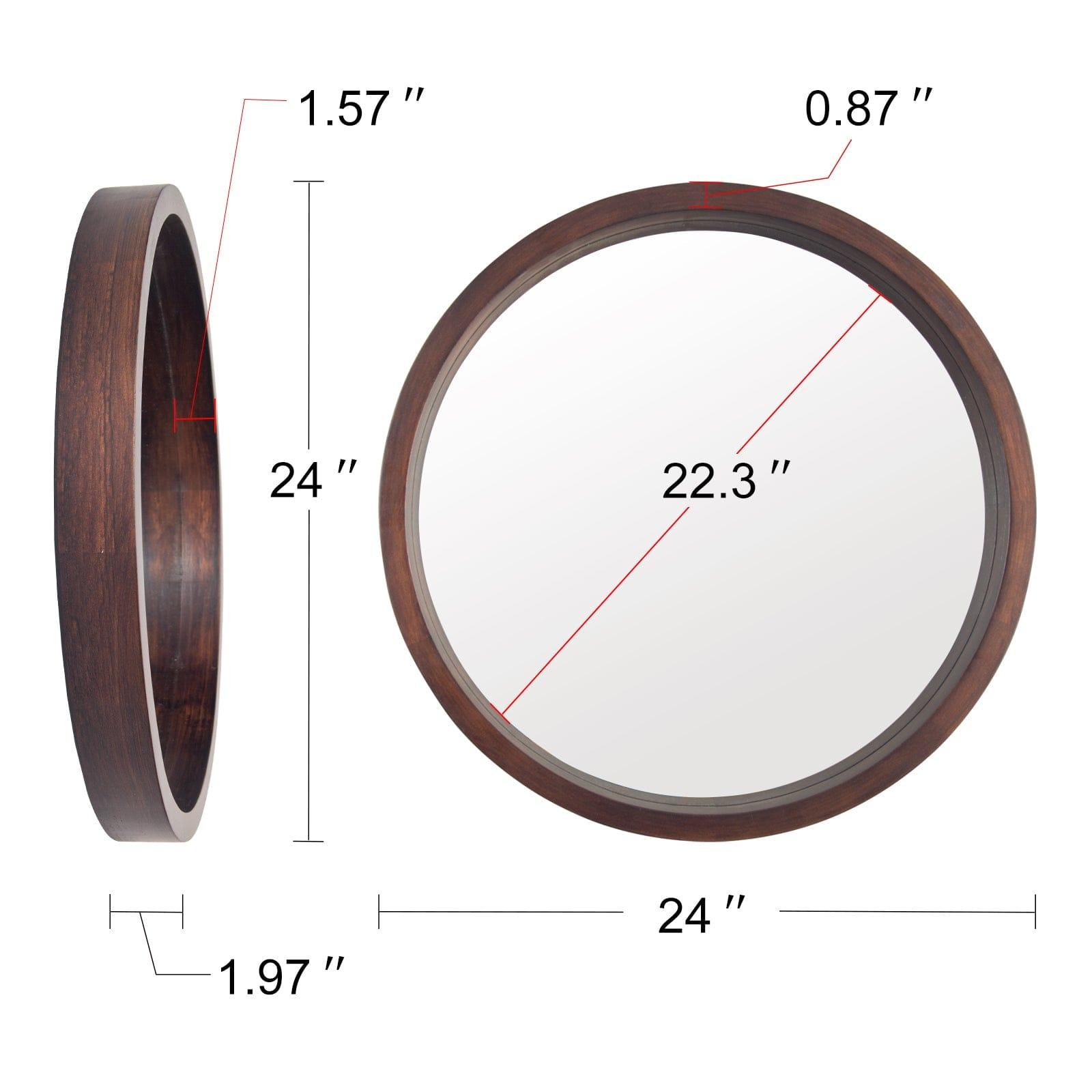 Shop Circle Mirror with Wood Frame, Round Modern Decoration Large Mirror for Bathroom Living Room Bedroom Entryway, Walnut Brown, 24" Mademoiselle Home Decor