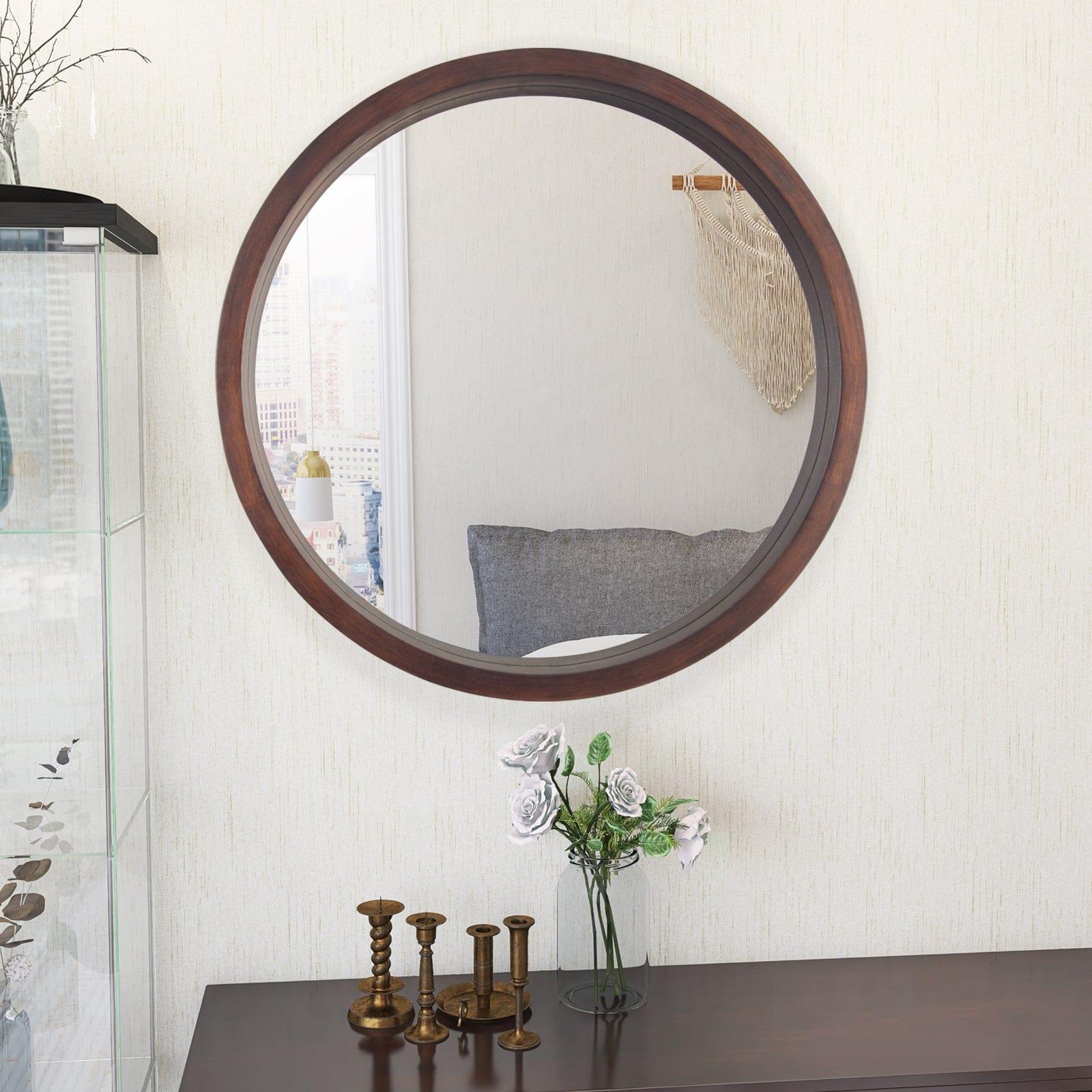 Shop Circle Mirror with Wood Frame, Round Modern Decoration Large Mirror for Bathroom Living Room Bedroom Entryway, Walnut Brown, 24" Mademoiselle Home Decor
