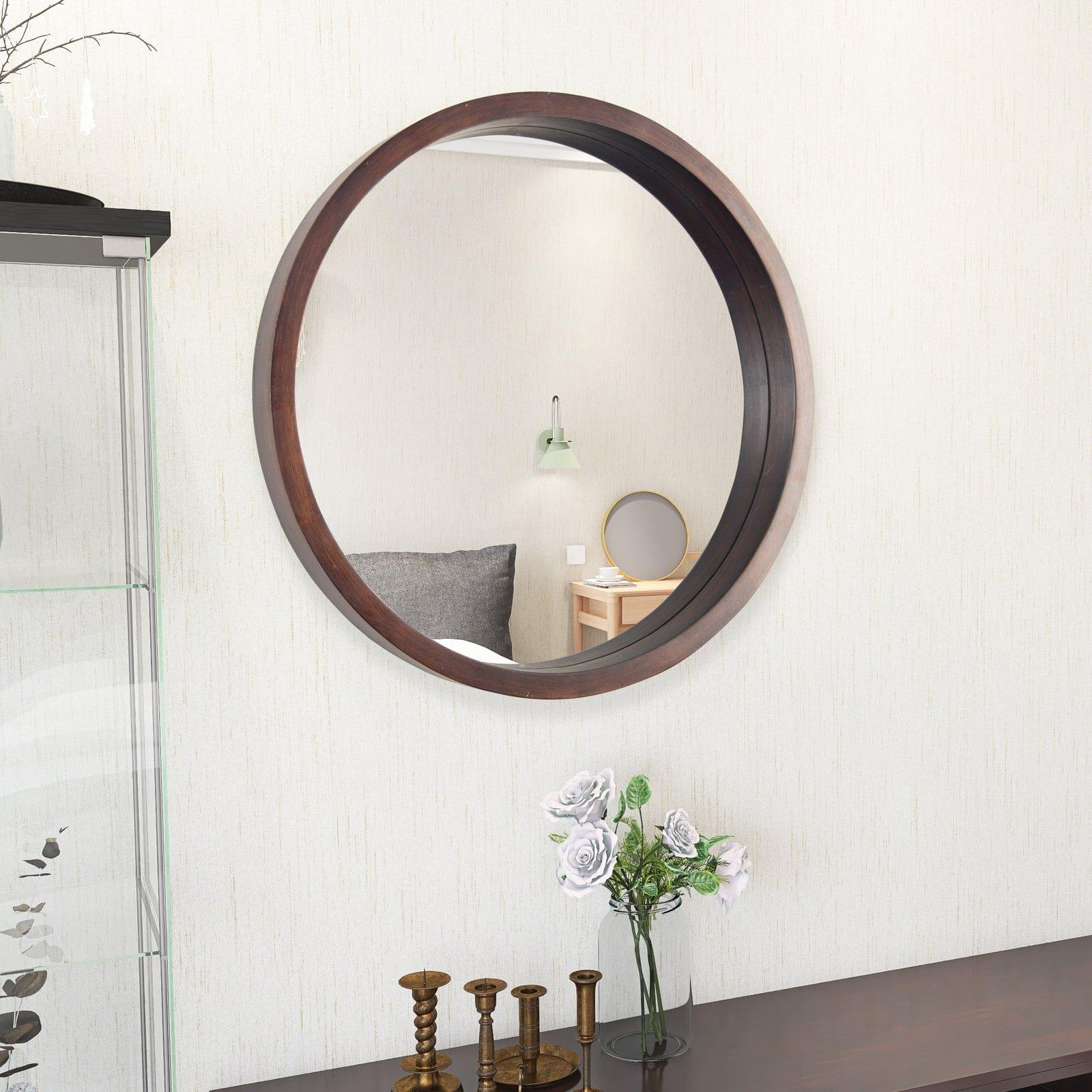 Shop Circle Mirror with Wood Frame, Round Modern Decoration Large Mirror for Bathroom Living Room Bedroom Entryway, Walnut Brown, 24" Mademoiselle Home Decor