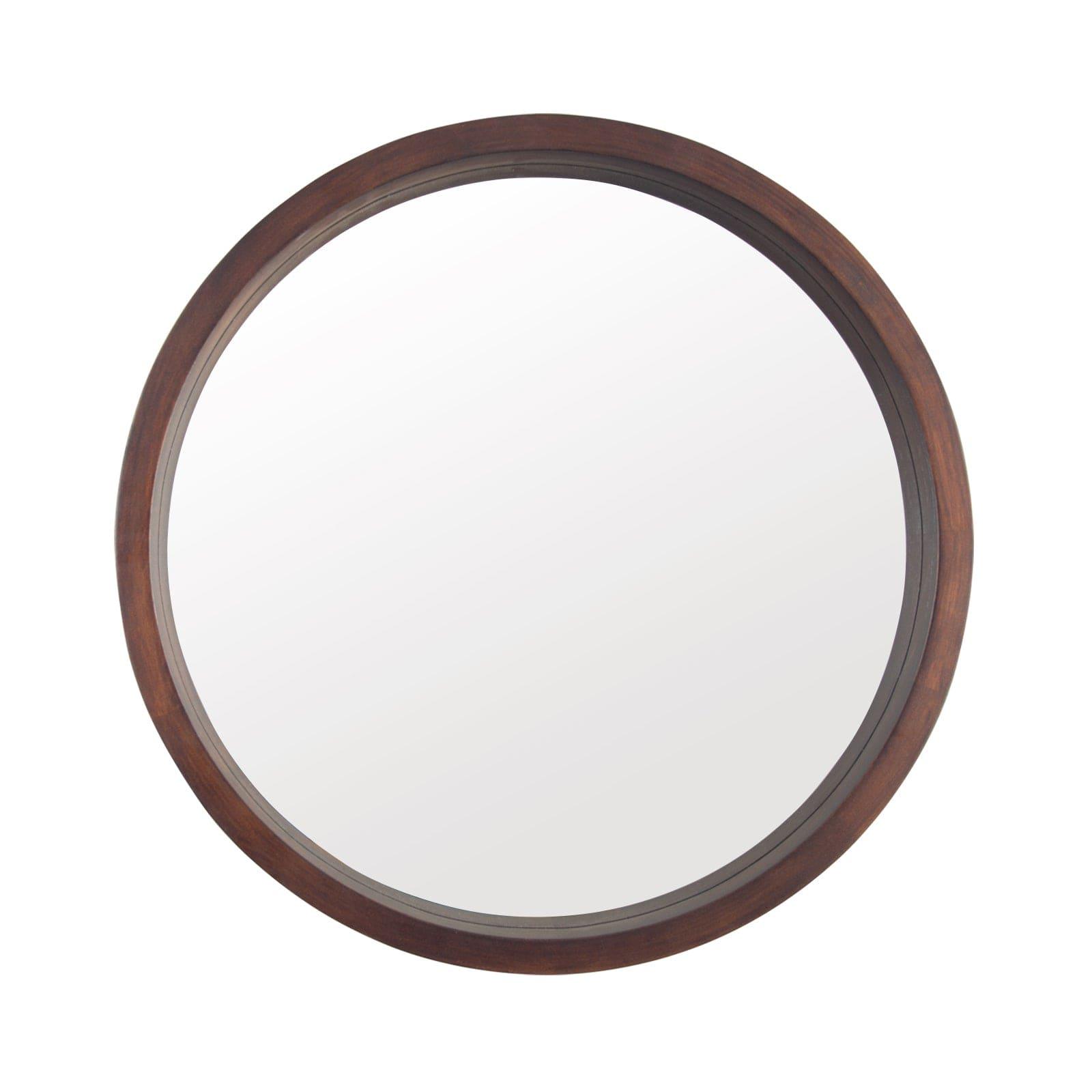 Shop Circle Mirror with Wood Frame, Round Modern Decoration Large Mirror for Bathroom Living Room Bedroom Entryway, Walnut Brown, 24" Mademoiselle Home Decor