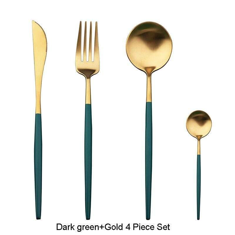 Shop 100003310 Dark green Gold Mojo Cutlery Set Mademoiselle Home Decor