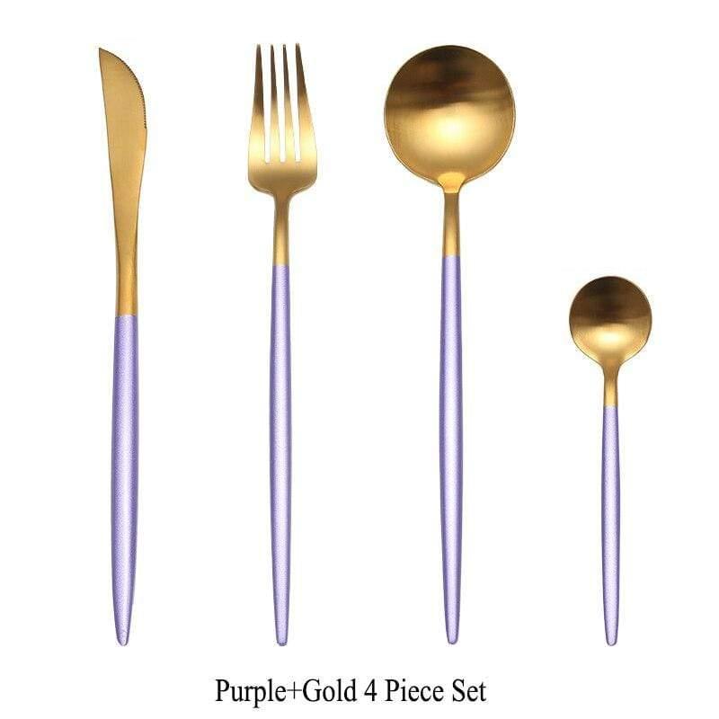 Shop 100003310 Purple Gold Mojo Cutlery Set Mademoiselle Home Decor