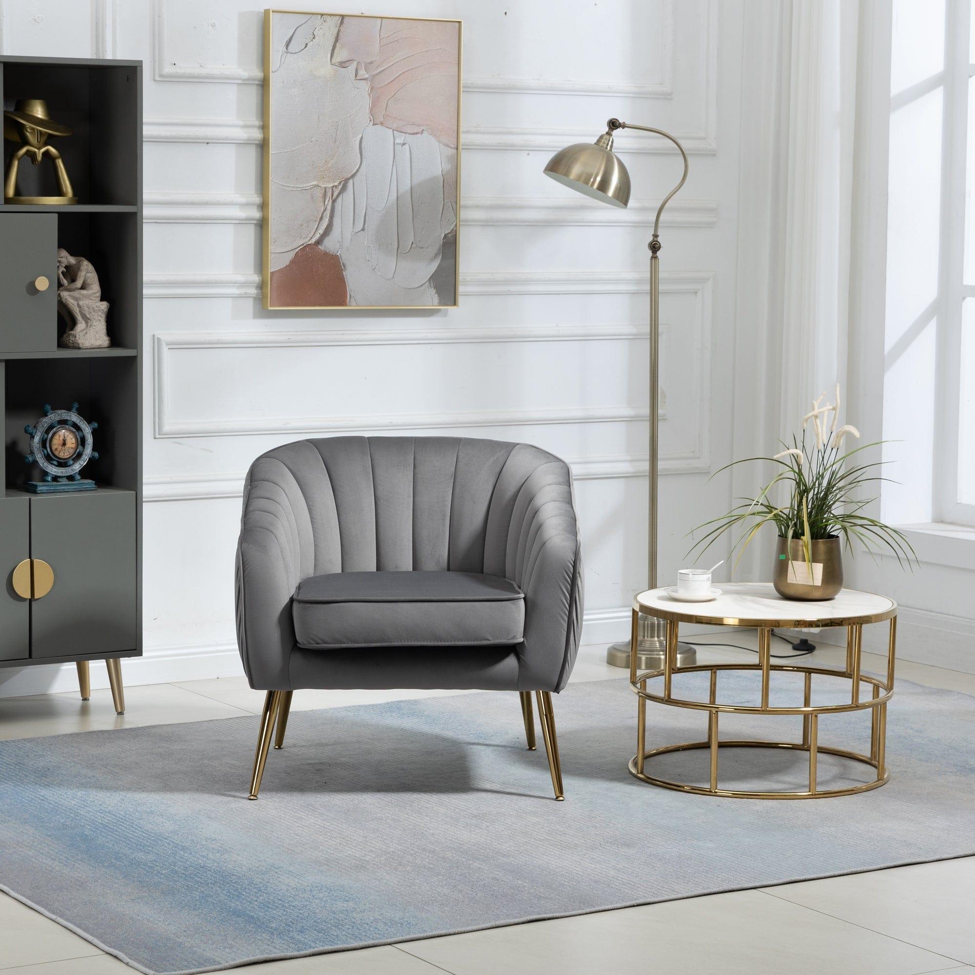 Shop Velvet Accent Chair with Ottoman, Modern Tufted Barrel Chair Ottoman Set for Living Room Bedroom, Golden Finished, Grey Mademoiselle Home Decor