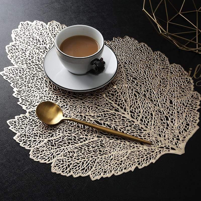 Shop 0 Leaves Placemats Restaurant Hollow PVC decoration Meal Mat Anti-hot Dining Table Line Mat Steak Plate Pad 6pcs 4PCS Mademoiselle Home Decor