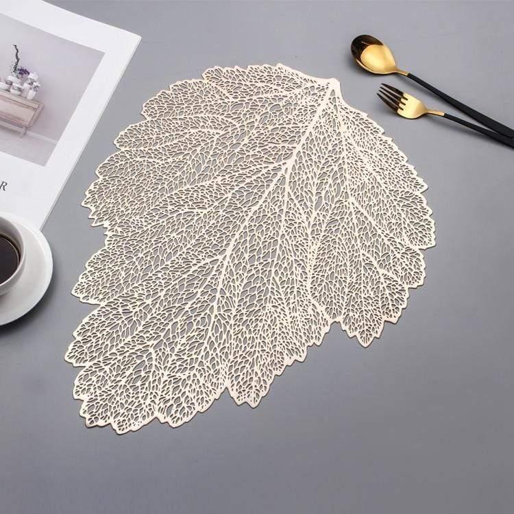 Shop 0 Golden / 36x47cm / 4 pieces Leaves Placemats Restaurant Hollow PVC decoration Meal Mat Anti-hot Dining Table Line Mat Steak Plate Pad 6pcs 4PCS Mademoiselle Home Decor