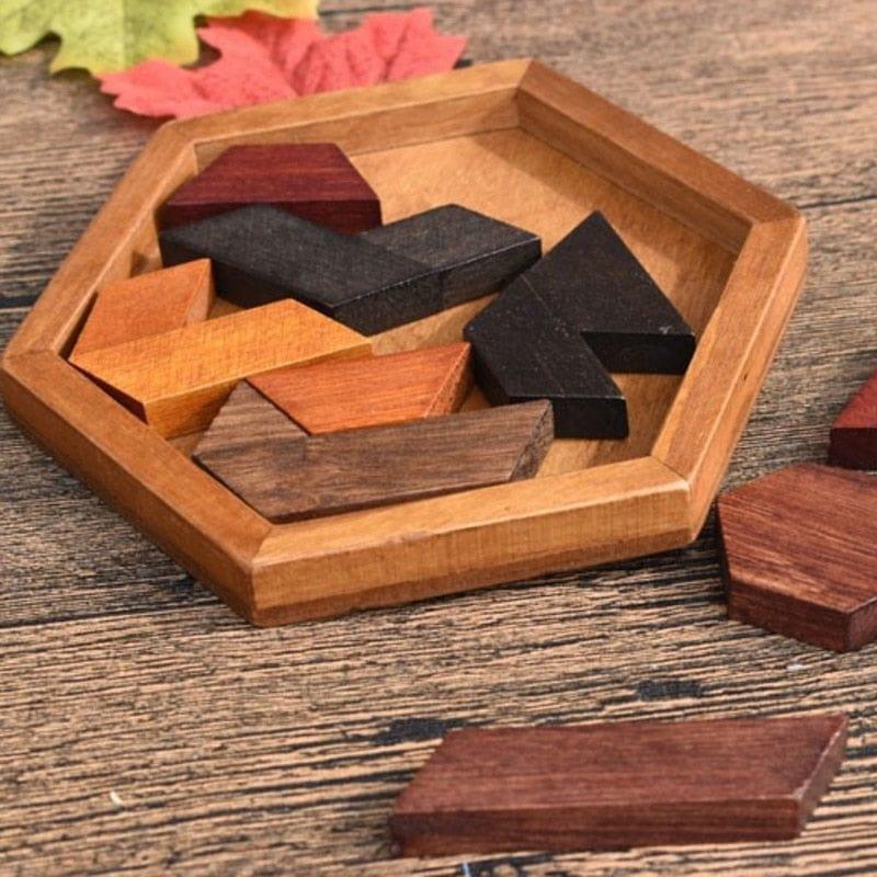 Shop 0 3D Hexagonal Wooden Puzzles Educational Toys For Children Kids Preschool Tangram Board Brain IQ Test Game Montessori Toys Gifts Mademoiselle Home Decor