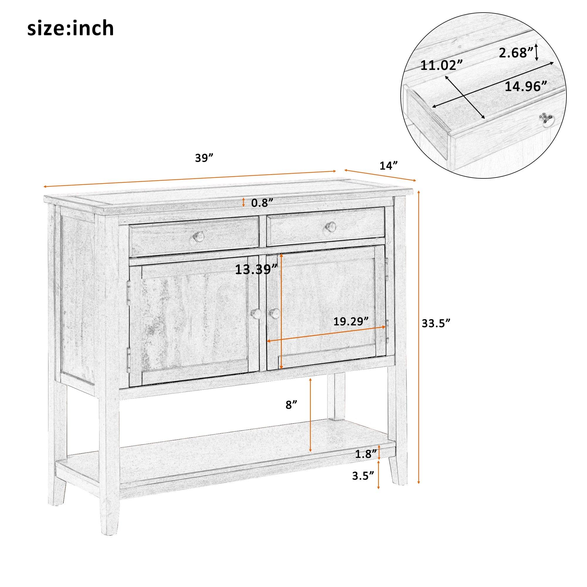 Shop U_STYLE 39'' Modern Console Table Sofa Table for Living Room with 2 Drawers, 2 Cabinets and 1 Shelf Mademoiselle Home Decor