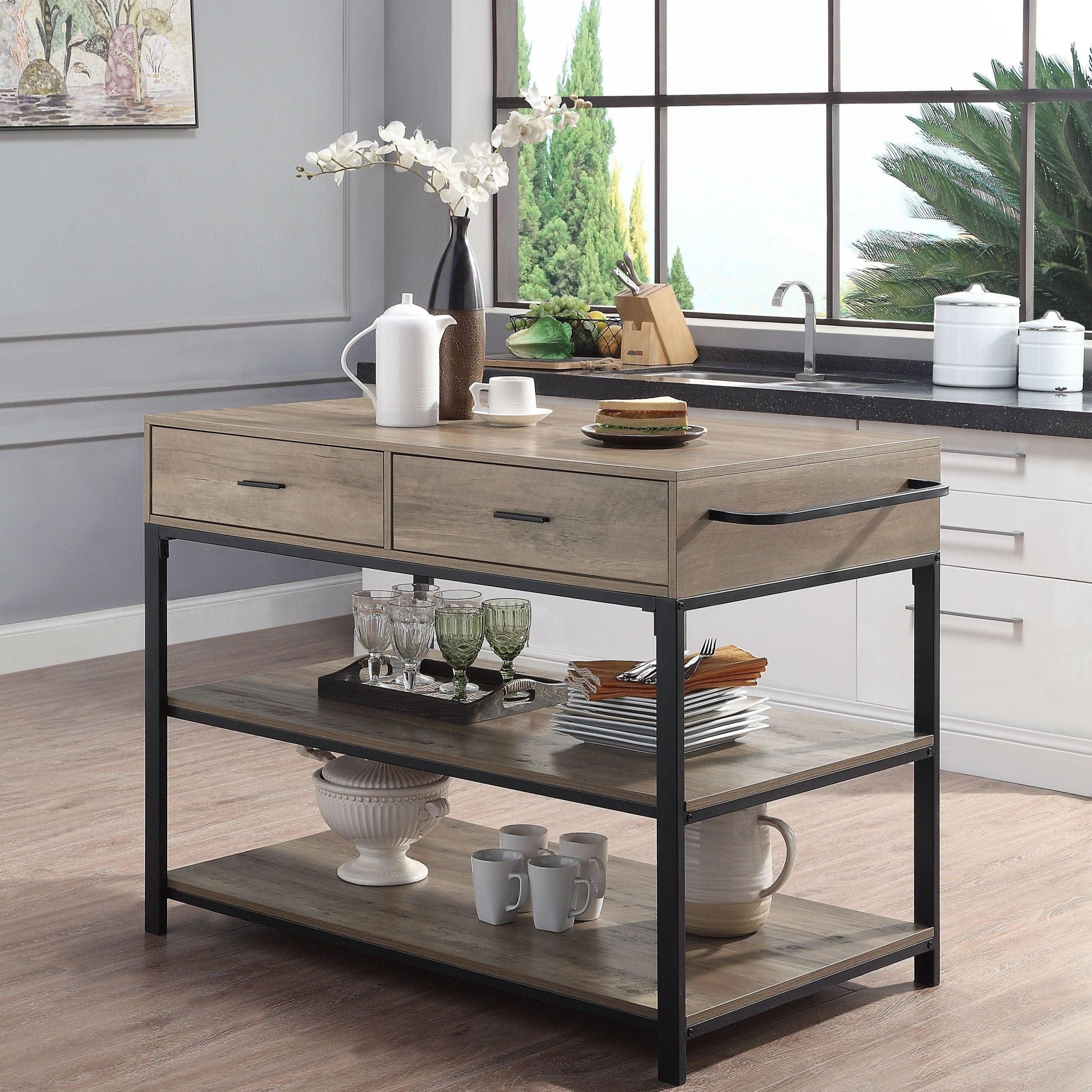 Shop ACME Macaria Kitchen Island, Rustic Oak & Black Finish AC00403 Mademoiselle Home Decor