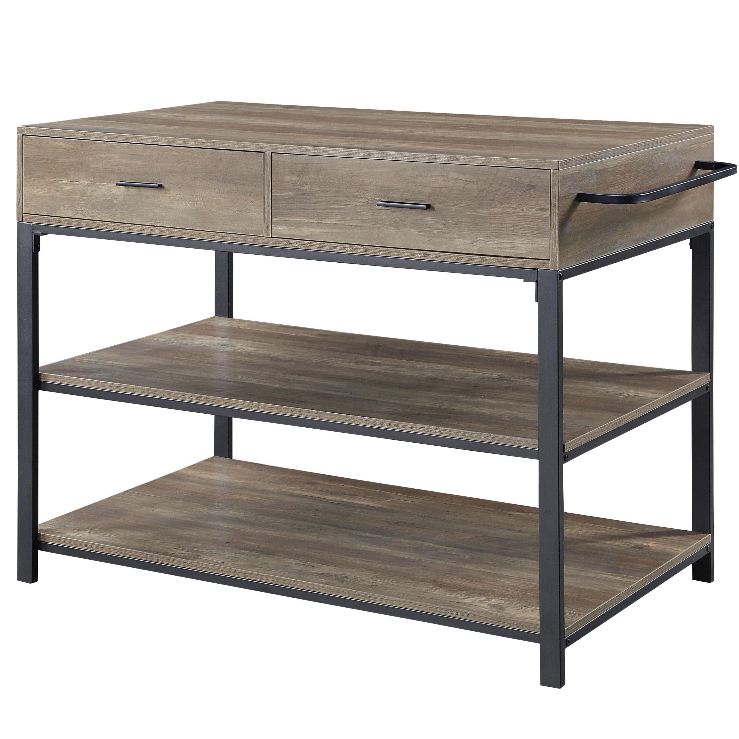 Shop ACME Macaria Kitchen Island, Rustic Oak & Black Finish AC00403 Mademoiselle Home Decor