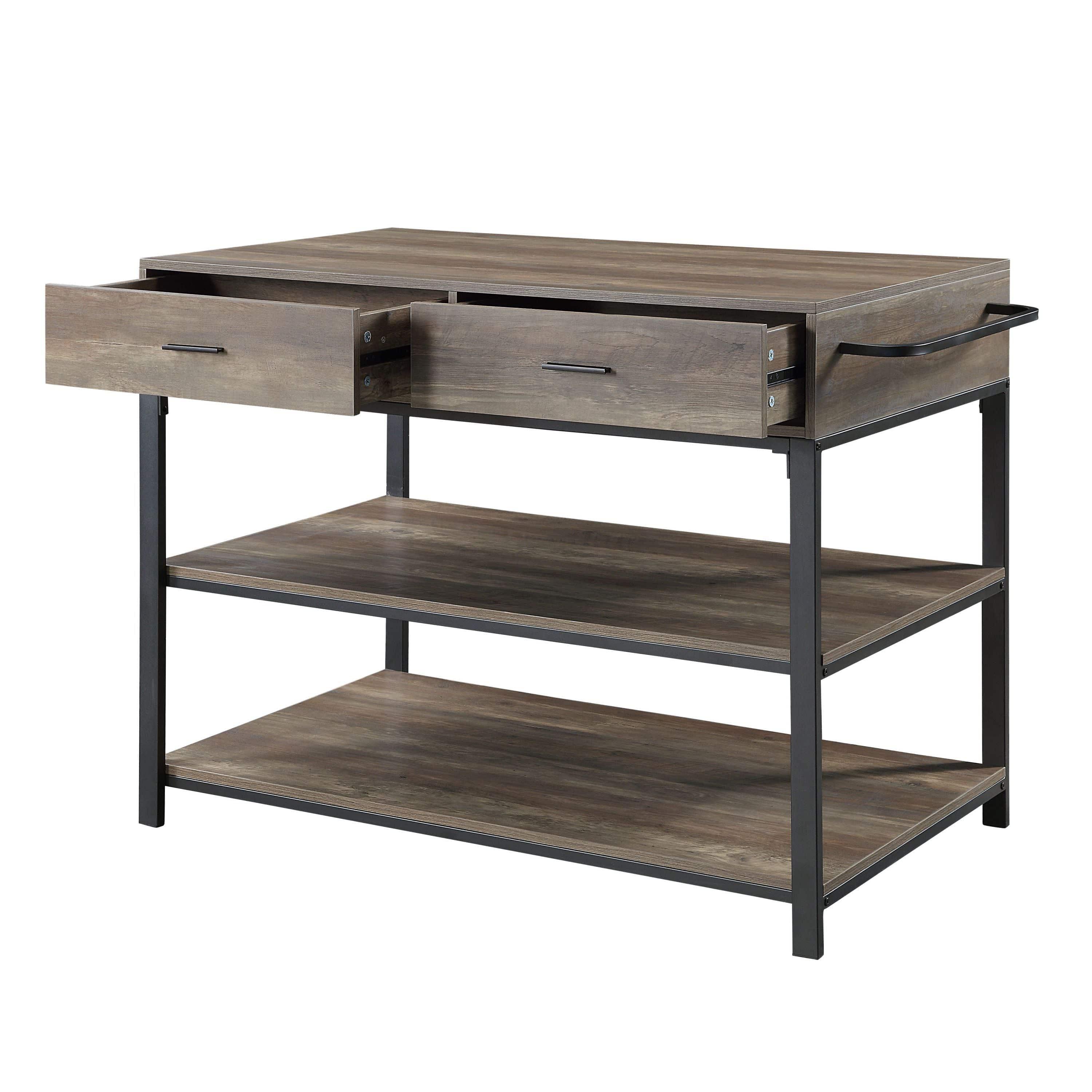 Shop ACME Macaria Kitchen Island, Rustic Oak & Black Finish AC00403 Mademoiselle Home Decor