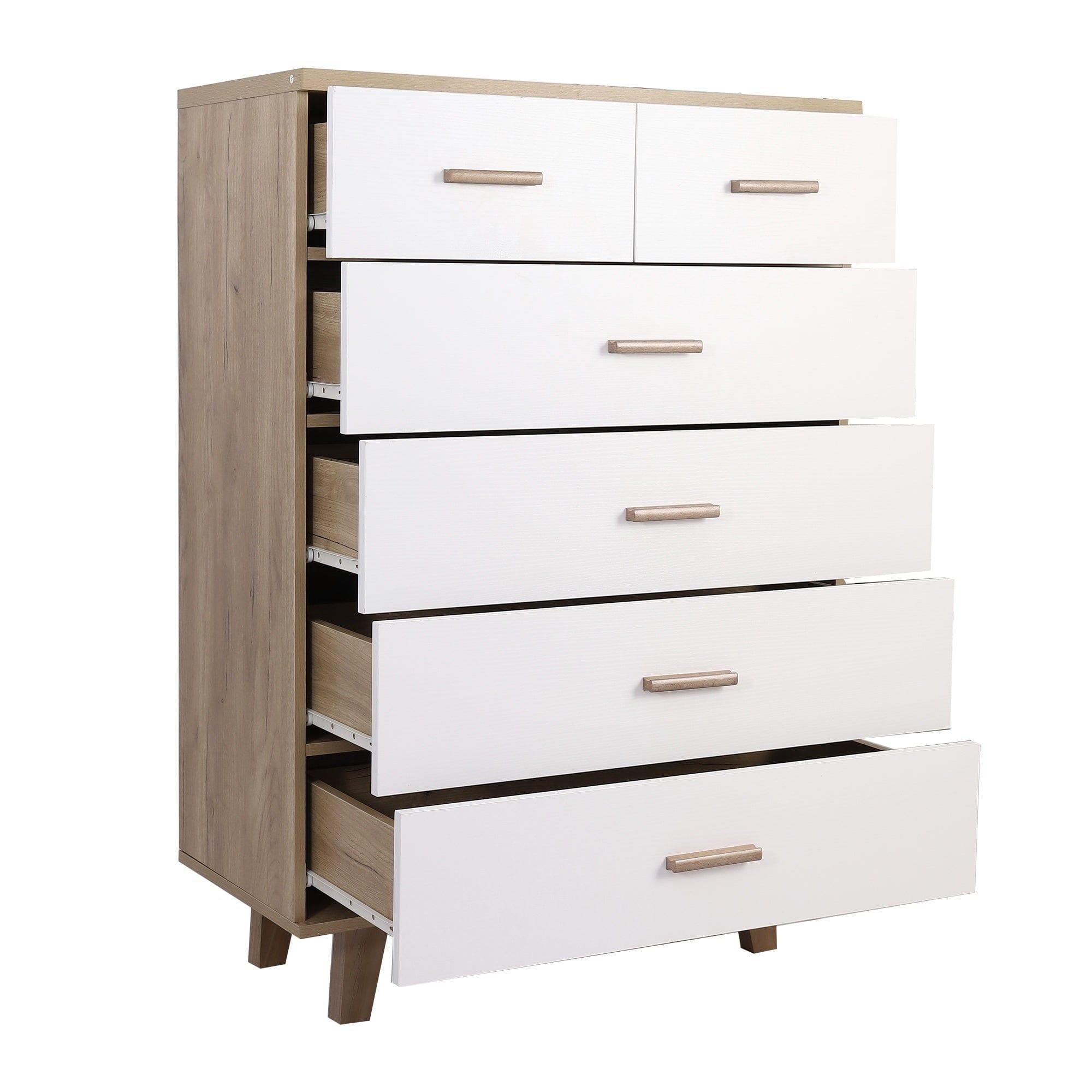Shop Storage Cabinet Dresser Bedside Table Chest Simple Bedroom Furniture Solid Wood Feet and Handles Fashionable Bedside Cabinet Two and Four Combo Drawers Cabinet Mademoiselle Home Decor