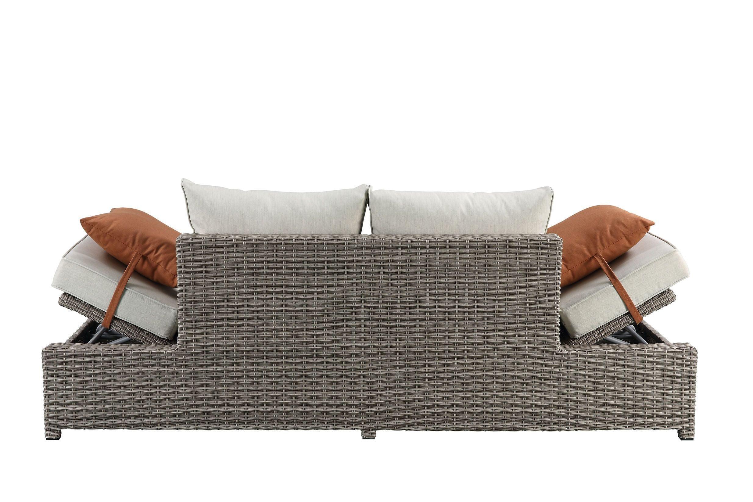 Shop ACME Salena Patio Sofa & Ottoman w/2 Pillows in Beige Fabric & Gray Wicker 45015 Mademoiselle Home Decor
