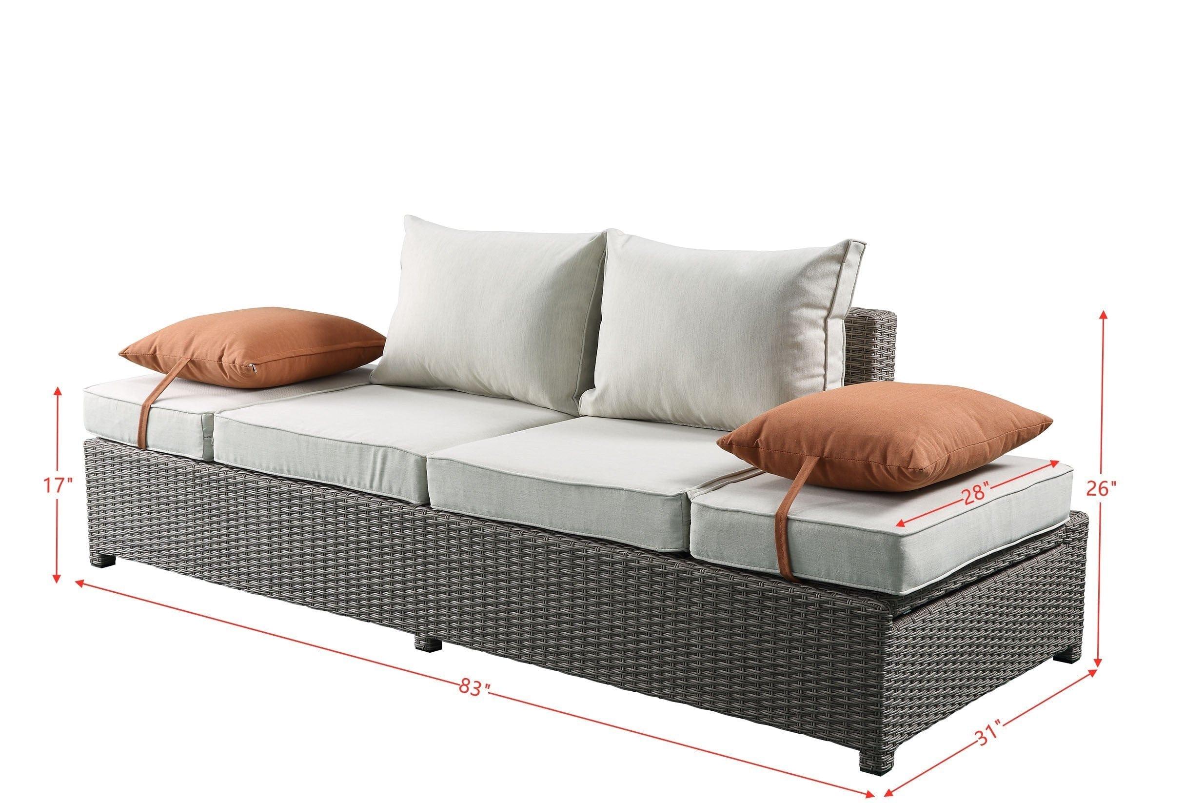 Shop ACME Salena Patio Sofa & Ottoman w/2 Pillows in Beige Fabric & Gray Wicker 45015 Mademoiselle Home Decor