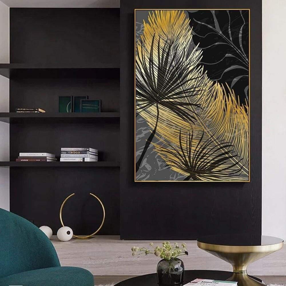 Shop 0 Cold Rain-prints Scandinavian Style Poster Golden Leaf Art Plant Abstract Painting Nordic Art Turtle Leaf Pictures Home Decor Mademoiselle Home Decor