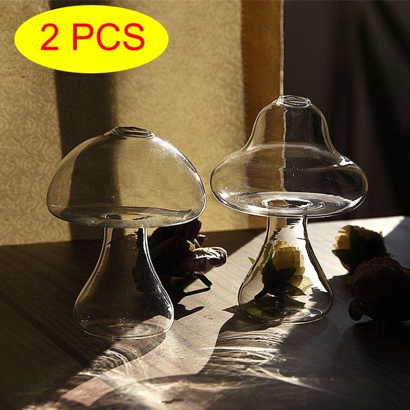 Shop 0 2PCS Mushroom Shaped Glass Vase Hydroponics Plant Vase Creative Glass Crafts Living Room Glass Vase Plant Flower Decor for Home Mademoiselle Home Decor