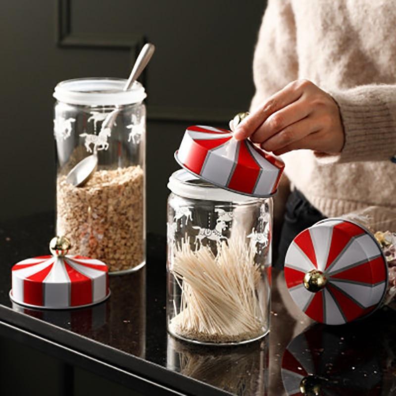 Shop 0 Food Storage Jar Moisture-Proof Sealed Glass Tank Cookie Snack Coffee Beans Storage Tank Creative Carousel Glass Food Bottle Mademoiselle Home Decor