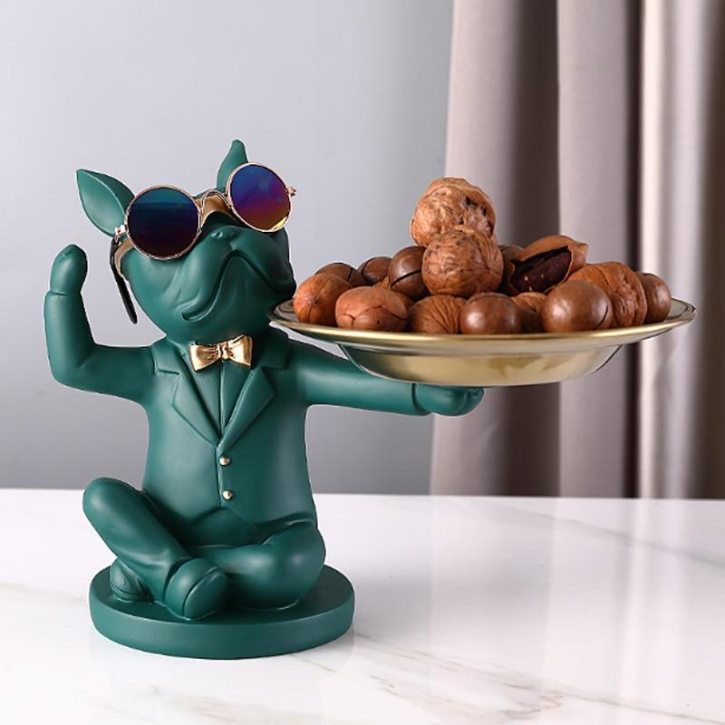 Shop 0 Green Nordic Bulldog Figurines Abstract Multifunction Storeroom Resin Sculptures Animals for Home Decor Ornaments Crafts With Glasses Mademoiselle Home Decor