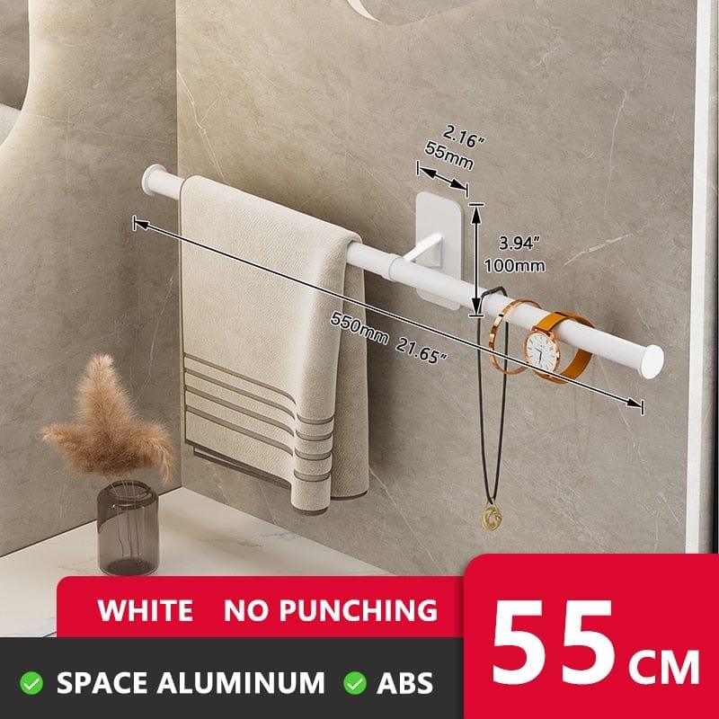 Shop 0 55 cm White / universal Self-adhesive Bathroom Towel Rack Holder Without Drilling, Wall Mounted Towel Shelf Kitchen Bathroom Accessories Towel Hanger Mademoiselle Home Decor