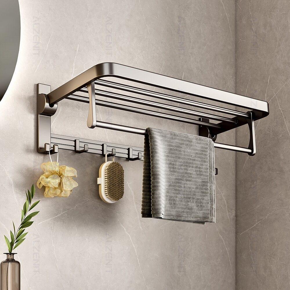 Shop 0 Space Aluminum Towel Rack 40-60CM Gun Gray Holder Movable Hook Wall Mount Shelf Shower Rail Hanger With Bar Bathroom Accessories Mademoiselle Home Decor