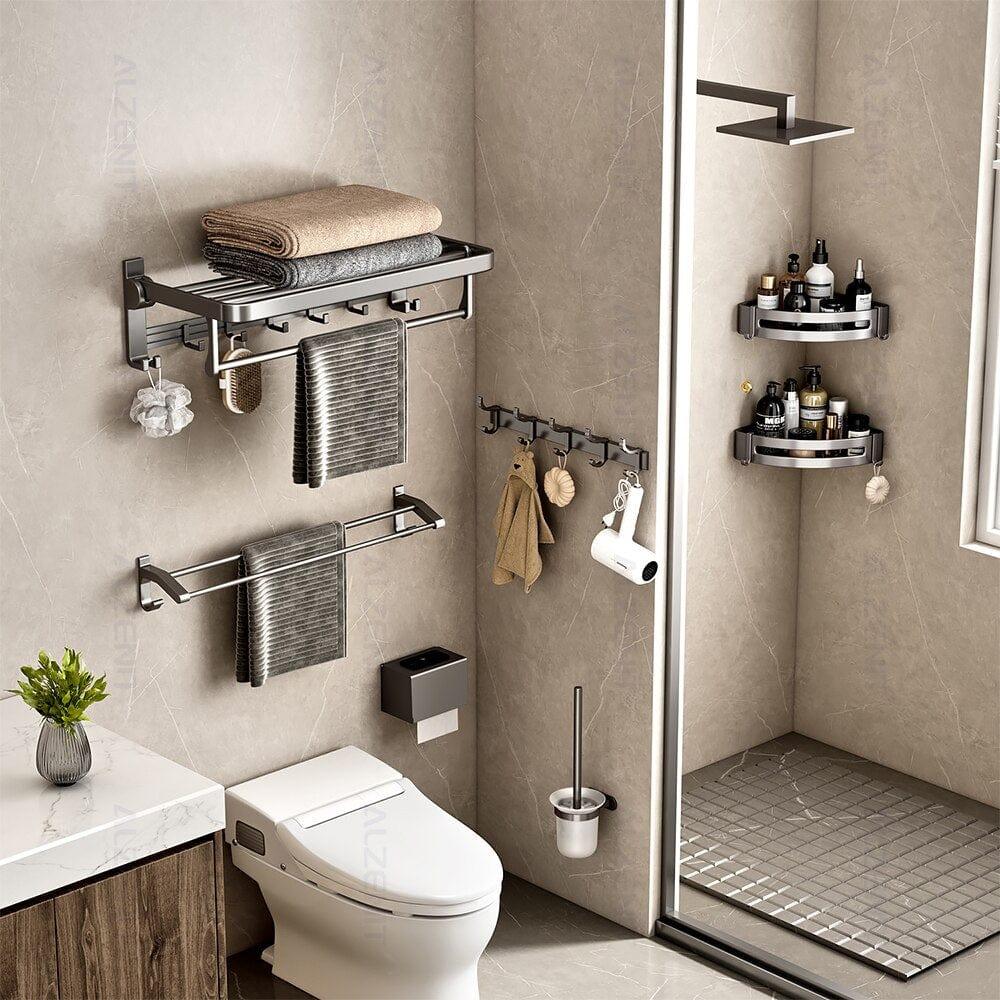 Shop 0 Space Aluminum Towel Rack 40-60CM Gun Gray Holder Movable Hook Wall Mount Shelf Shower Rail Hanger With Bar Bathroom Accessories Mademoiselle Home Decor