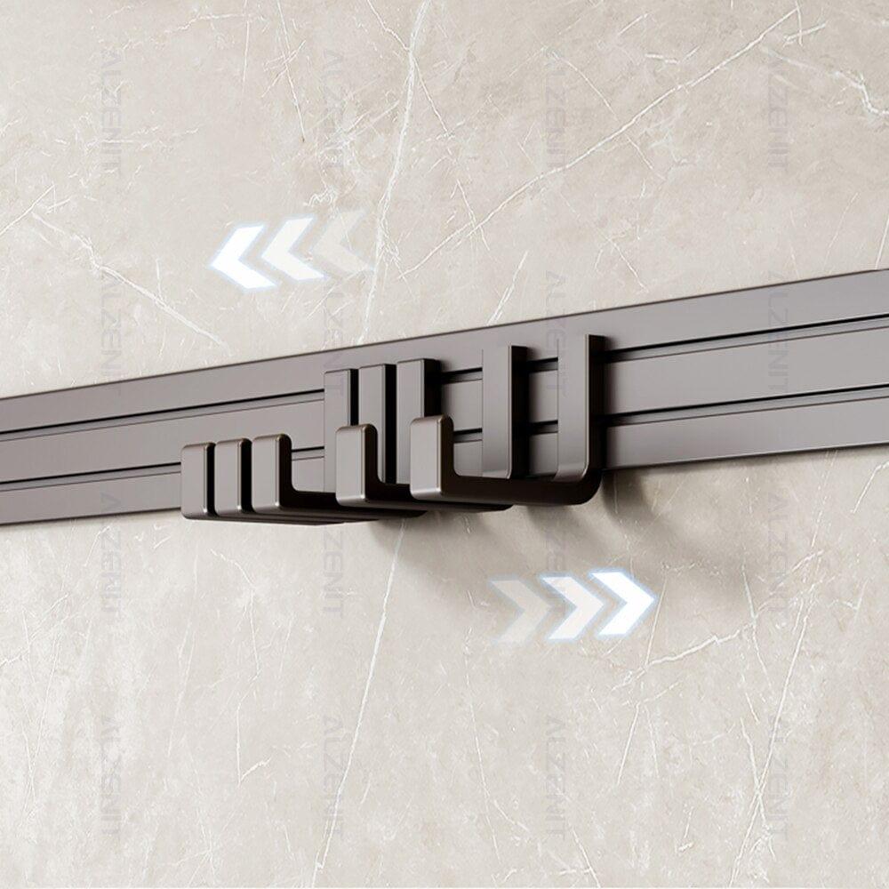 Shop 0 Space Aluminum Towel Rack 40-60CM Gun Gray Holder Movable Hook Wall Mount Shelf Shower Rail Hanger With Bar Bathroom Accessories Mademoiselle Home Decor