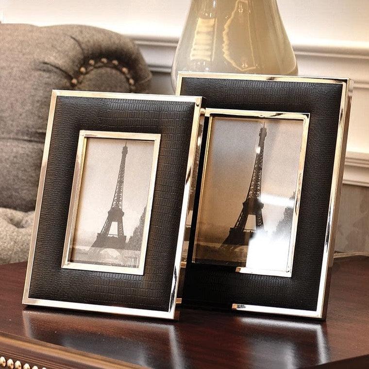 Shop 0 6/7 Inch Black Leather Photo Frame Family Portrait Nightstand Desk Decoration Ornaments Metal Picture Frames Home Decor Modern Mademoiselle Home Decor