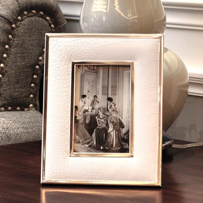 Shop 0 A / 6 Inch 6/7 Inch Black Leather Photo Frame Family Portrait Nightstand Desk Decoration Ornaments Metal Picture Frames Home Decor Modern Mademoiselle Home Decor