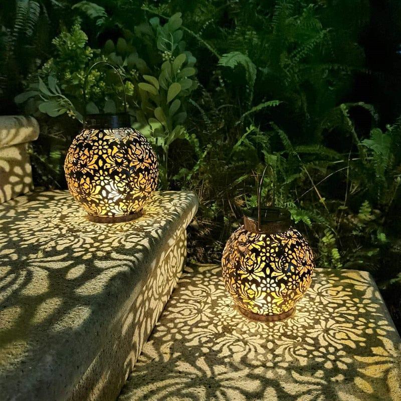 Shop 0 Waterproof Solar Lamp Retro Hollow Lantern Light Art Decorative Solar Garden Lights LED Projection Lamp Courtyard Landscape Mademoiselle Home Decor