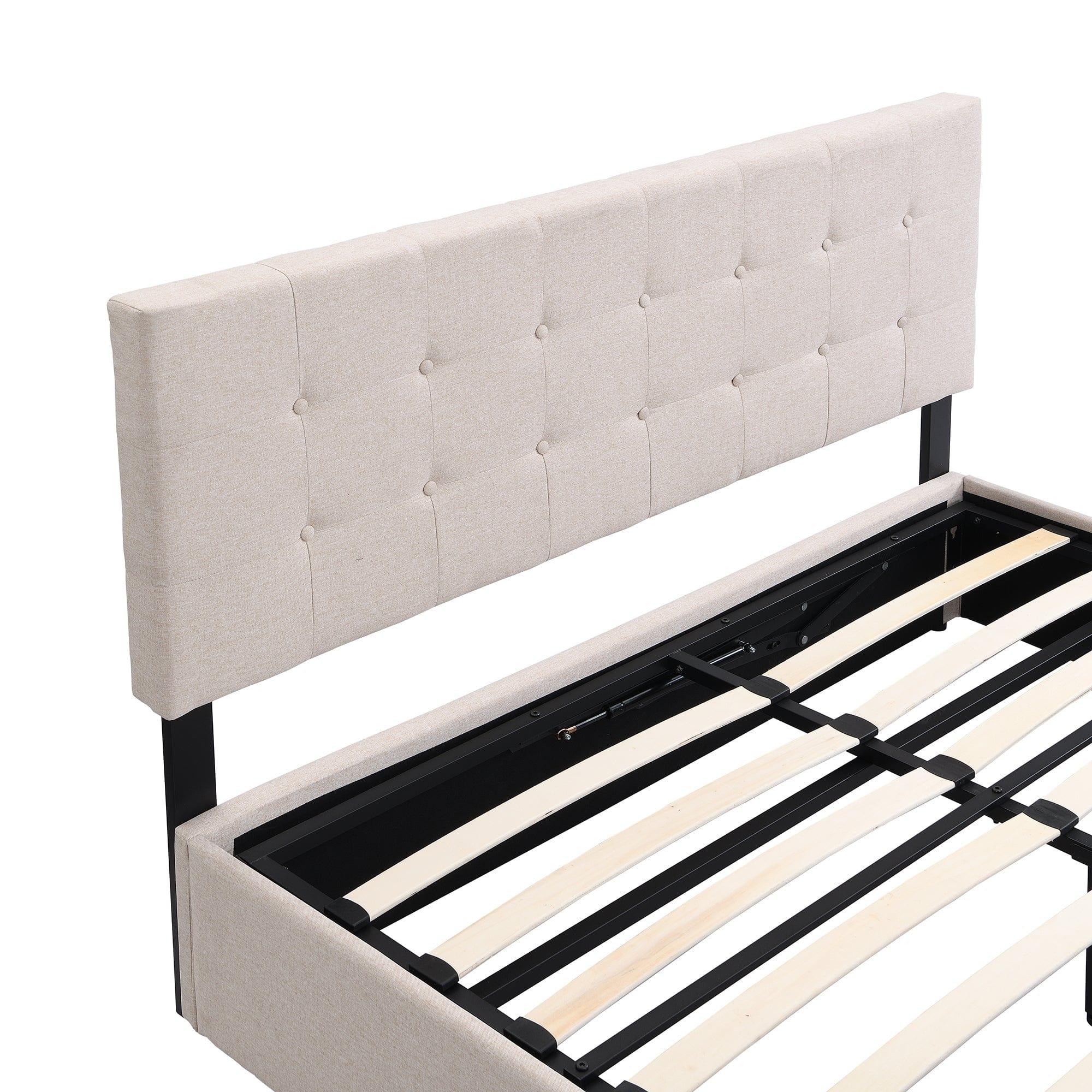 Shop Queen Size Upholstered Platform Bed with Underneath Storage Space,Beige Mademoiselle Home Decor