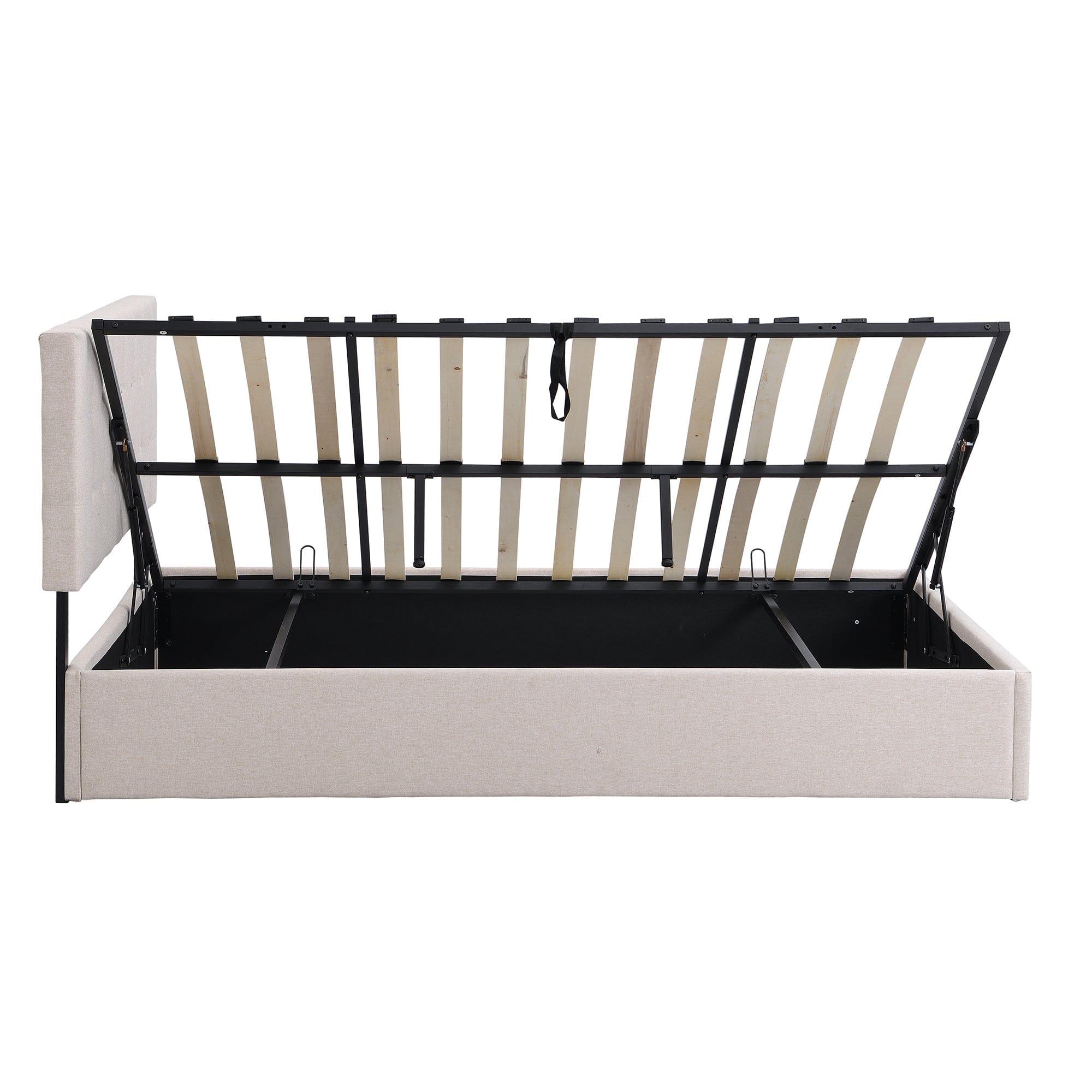 Shop Queen Size Upholstered Platform Bed with Underneath Storage Space,Beige Mademoiselle Home Decor