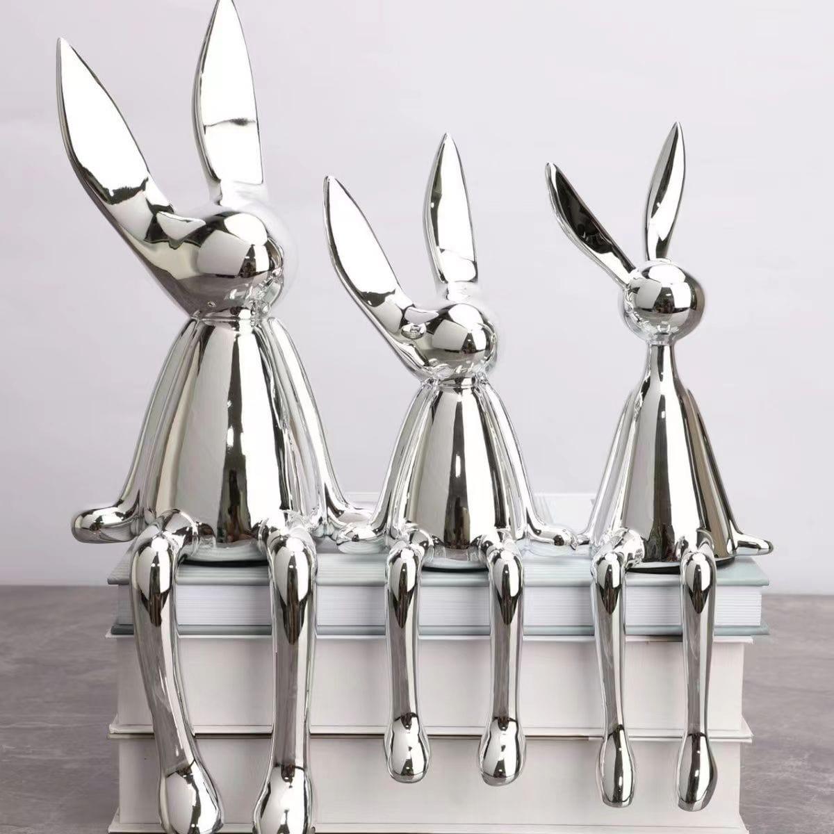 Shop 0 3 Piece Creative Shiny Rabbit Statue Home Decor Modern Nordic Animal Resin Art Sculpture Crafts Desktop Electroplated Ornament Mademoiselle Home Decor