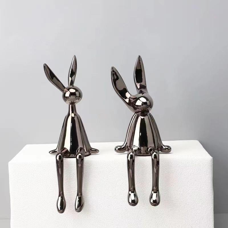 Shop 0 3 Piece Creative Shiny Rabbit Statue Home Decor Modern Nordic Animal Resin Art Sculpture Crafts Desktop Electroplated Ornament Mademoiselle Home Decor