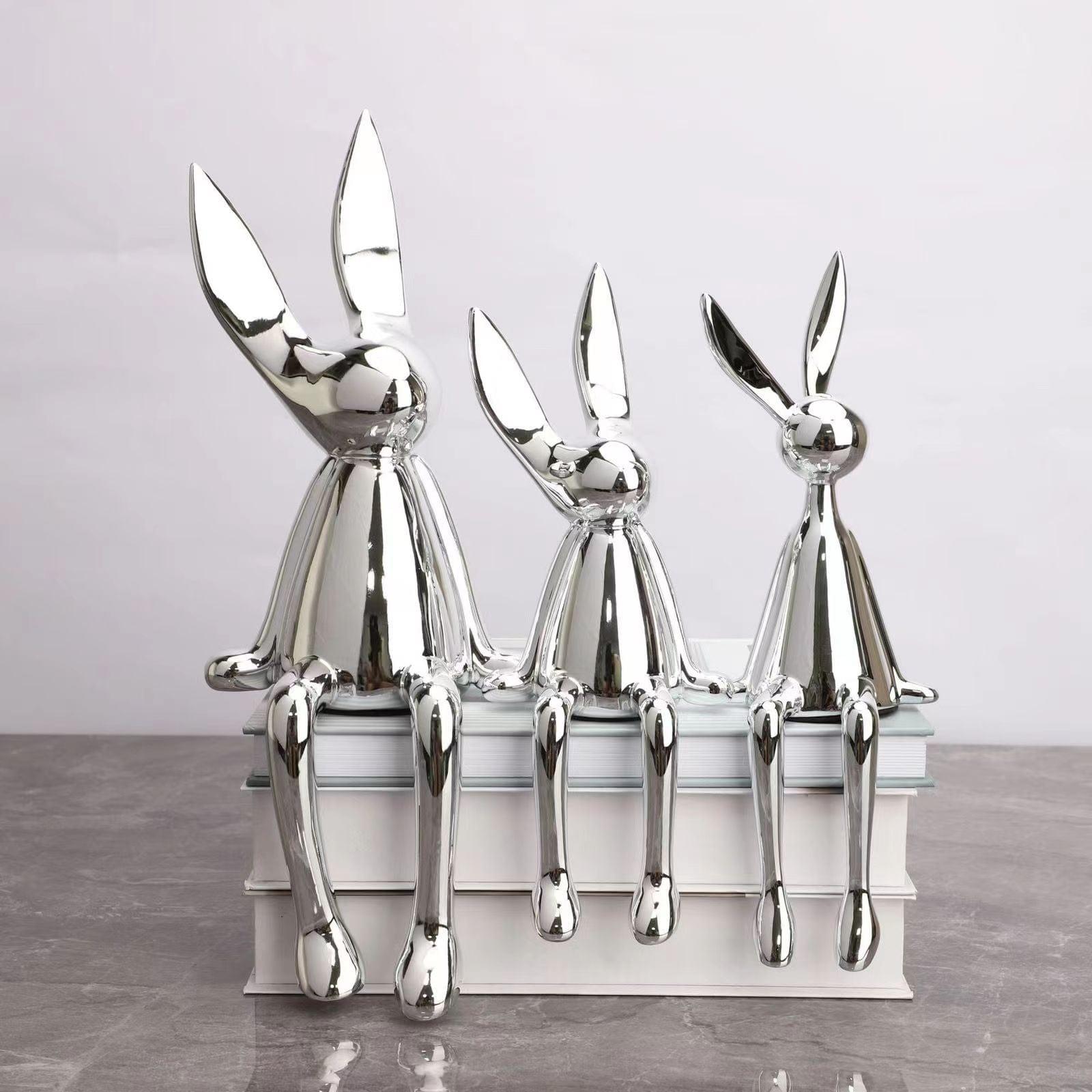 Shop 0 Sliver 3 Pcs 3 Piece Creative Shiny Rabbit Statue Home Decor Modern Nordic Animal Resin Art Sculpture Crafts Desktop Electroplated Ornament Mademoiselle Home Decor