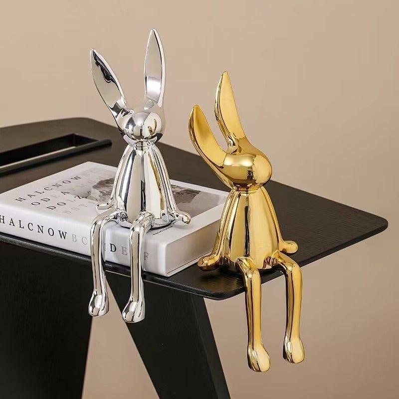 Shop 0 3 Piece Creative Shiny Rabbit Statue Home Decor Modern Nordic Animal Resin Art Sculpture Crafts Desktop Electroplated Ornament Mademoiselle Home Decor